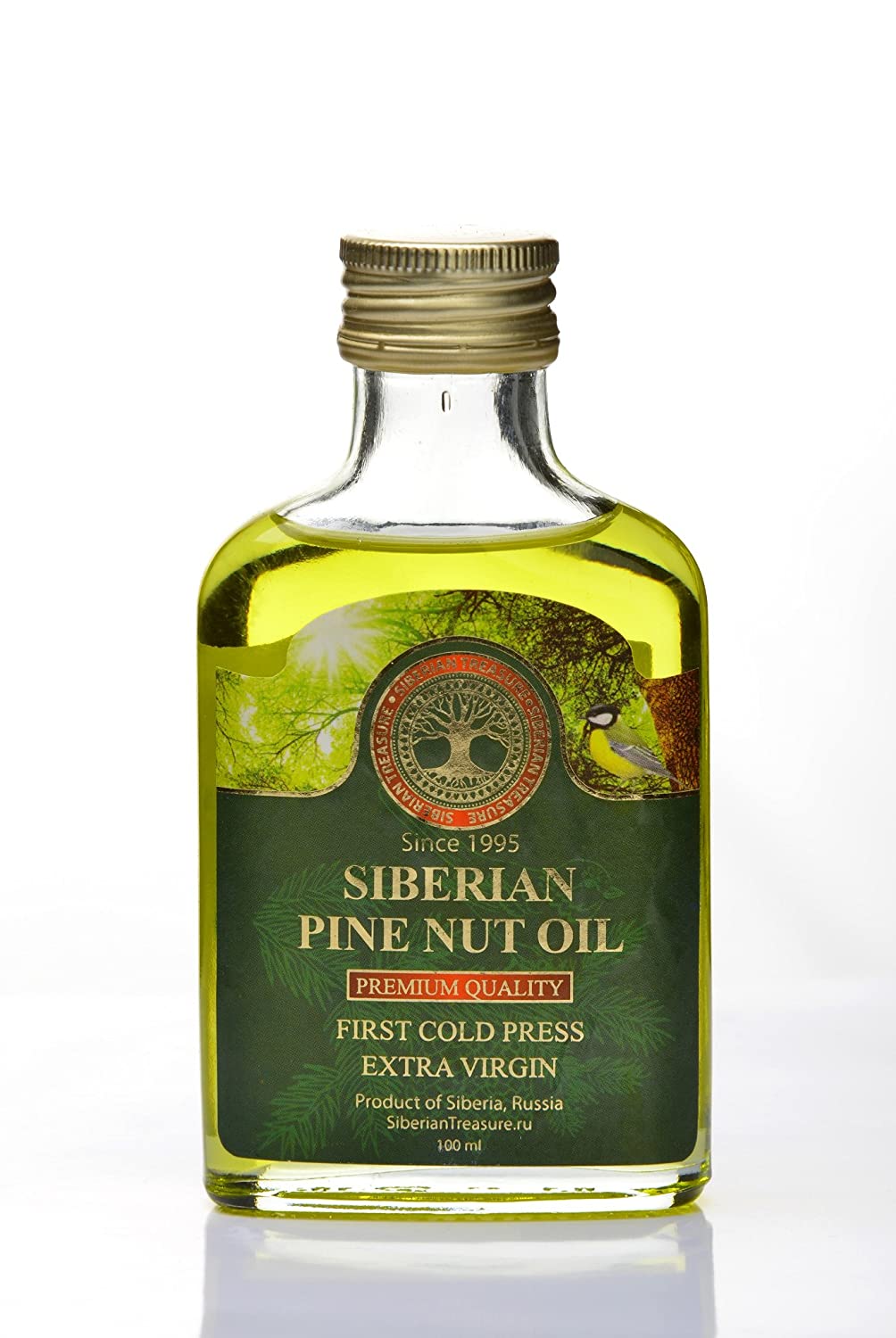 Siberian Treasure Siberian Pine Nut Oil Premium Quality First Cold Press Extra Virgin, 3.4 fl.oz / 100ml
