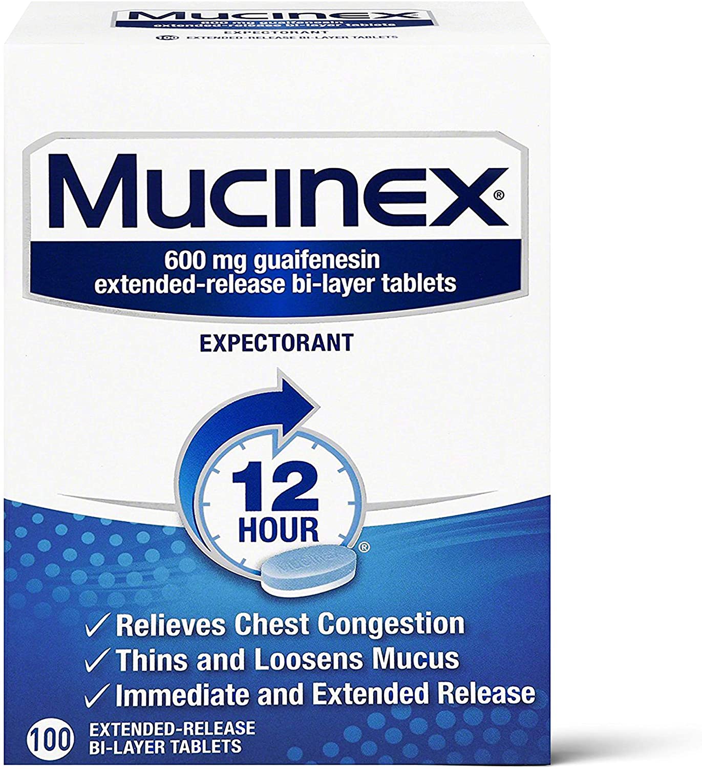 Mucinex 12 Hour Chest Congestion Relief 600mg Extended Release Bi-Layer - 100 Tablets