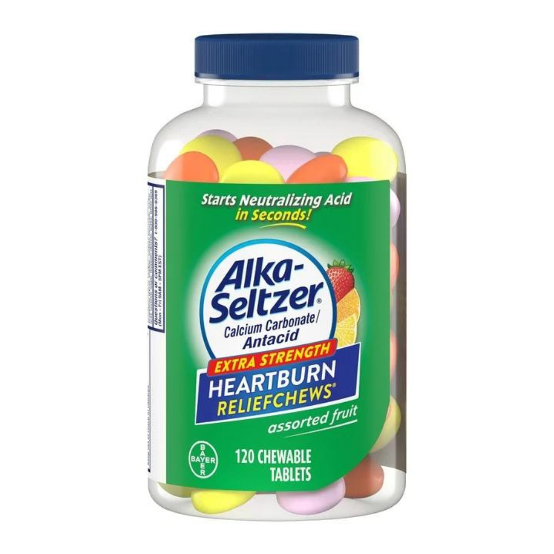 Alka-Seltzer Calcium Carbonate Heartburn Relief Chews Assorted Fruits 120 Chewable Tablets