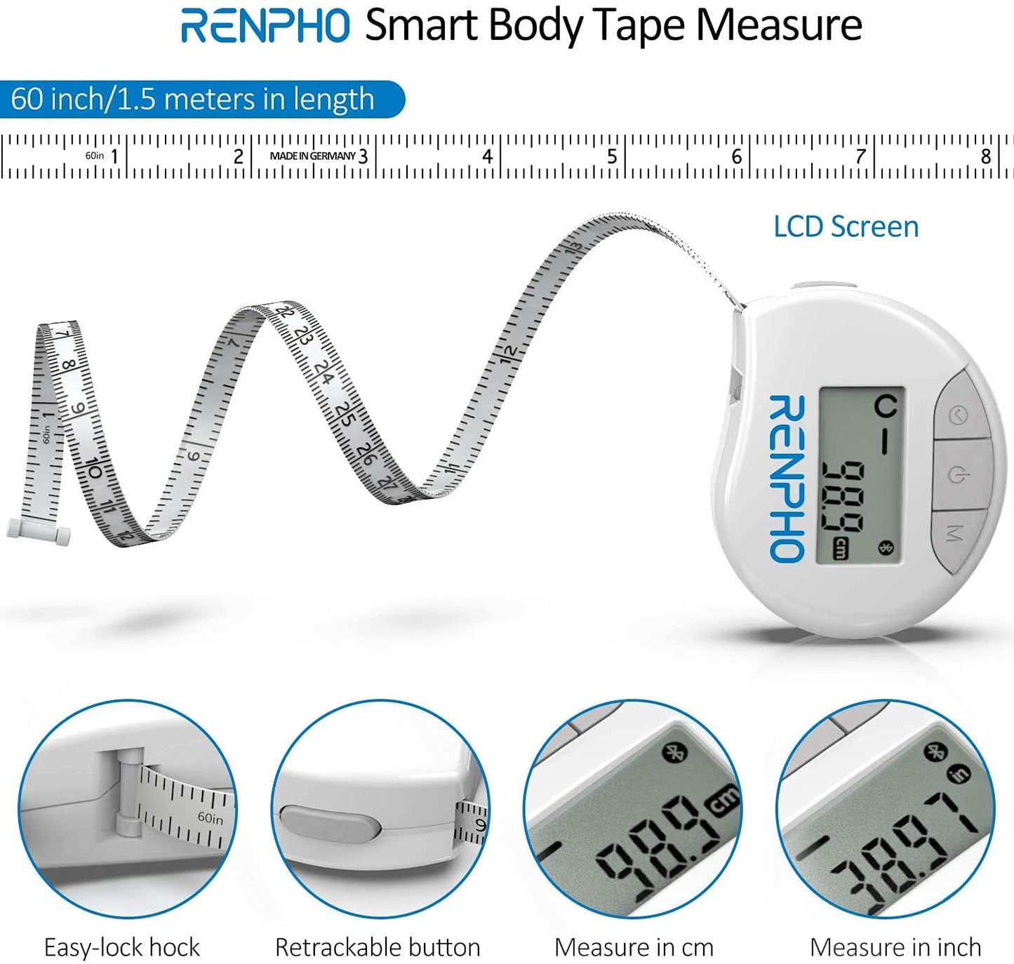 RENPHO Smart Body Bluetooth Tape Measure with App (RF-BMF01) PACKAGING MAY VARY