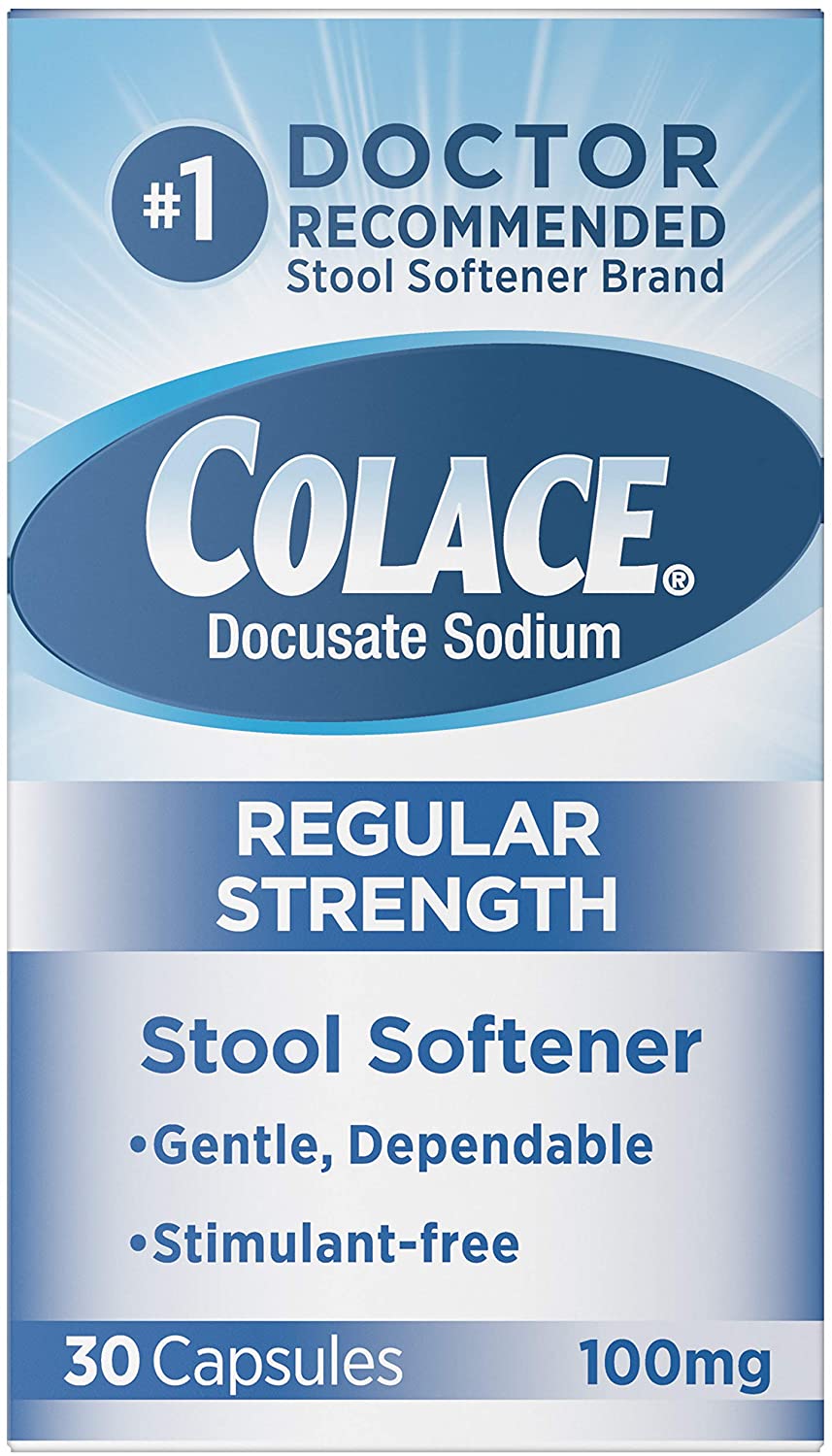Colace Docusate Sodium Regular Strength Stool Softener 100 mg, 30 Capsules