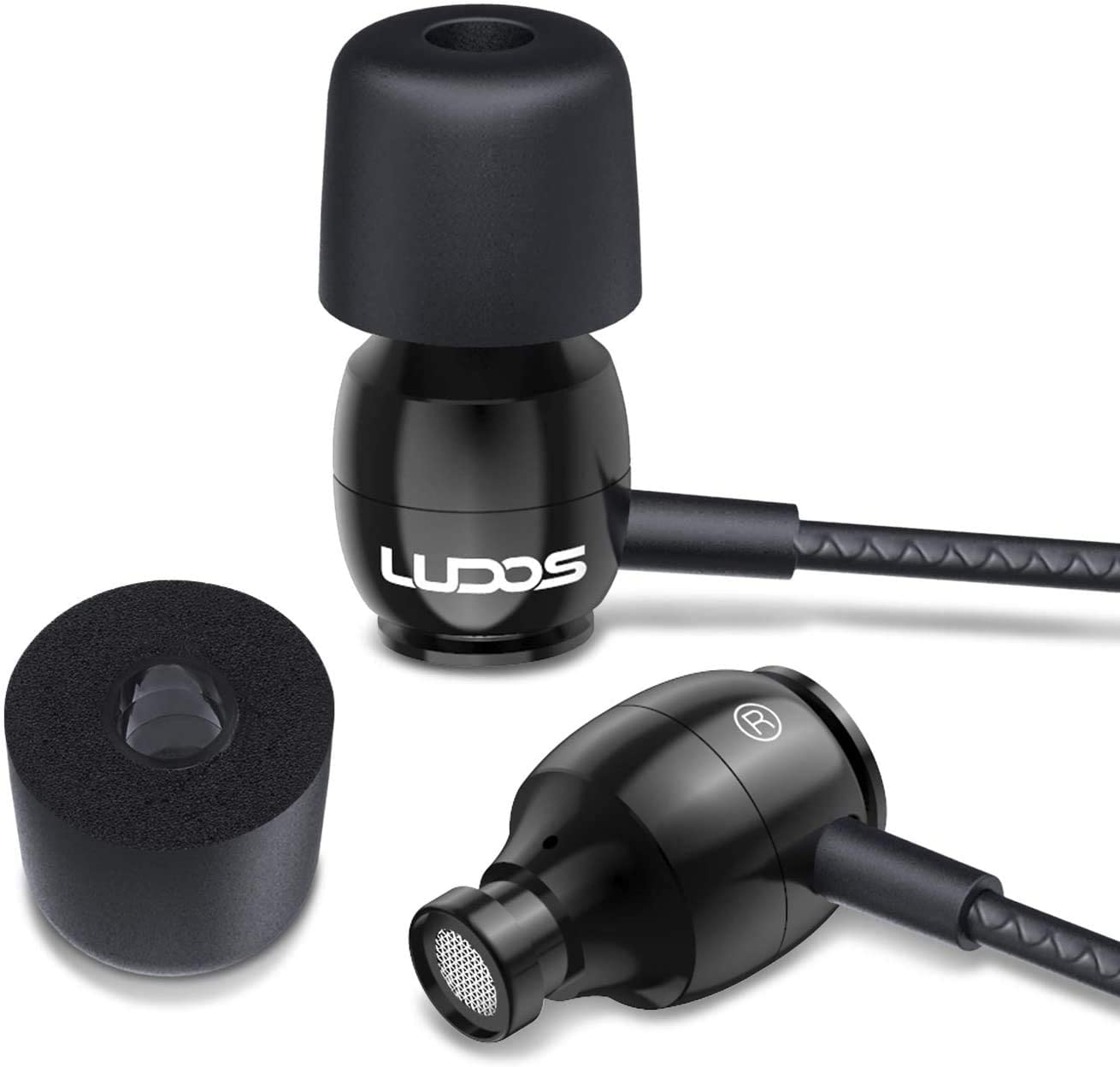 LUDOS Clamor Earbuds, Wired Headphones with Microphone and Ear Bud Tip Replacements, Universal 3.5 mm Plug