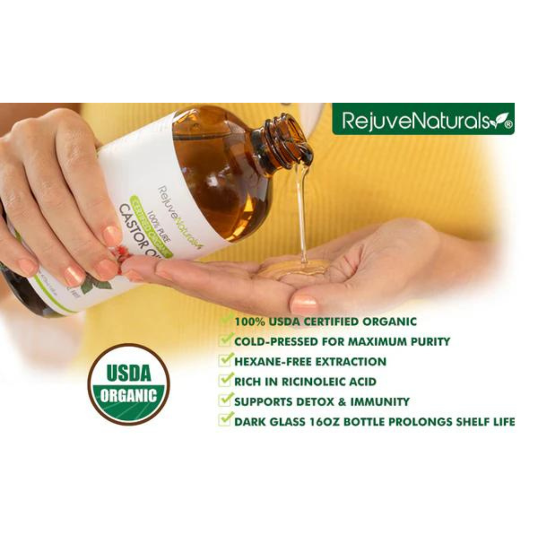 Rejuve Naturals 100% Pure Certified Organic Castor Oil 473ml / 16 fl oz