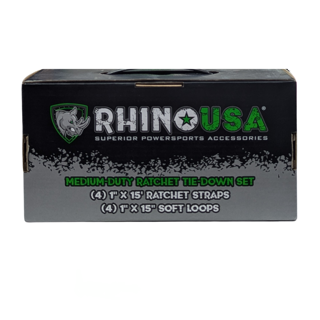 Rhino USA Medium Duty Ratchet Tie-Down Set, 4 Ratchet Straps and 4 Soft Loops