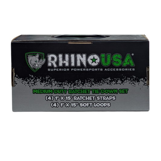 Rhino USA Medium Duty Ratchet Tie-Down Set, 4 Ratchet Straps and 4 Soft Loops
