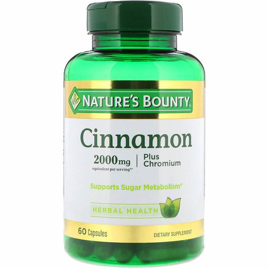 Nature's Bounty Cinnamon 2000 mg Plus Chromium, Support Sugar Metabolism 60 Capsules