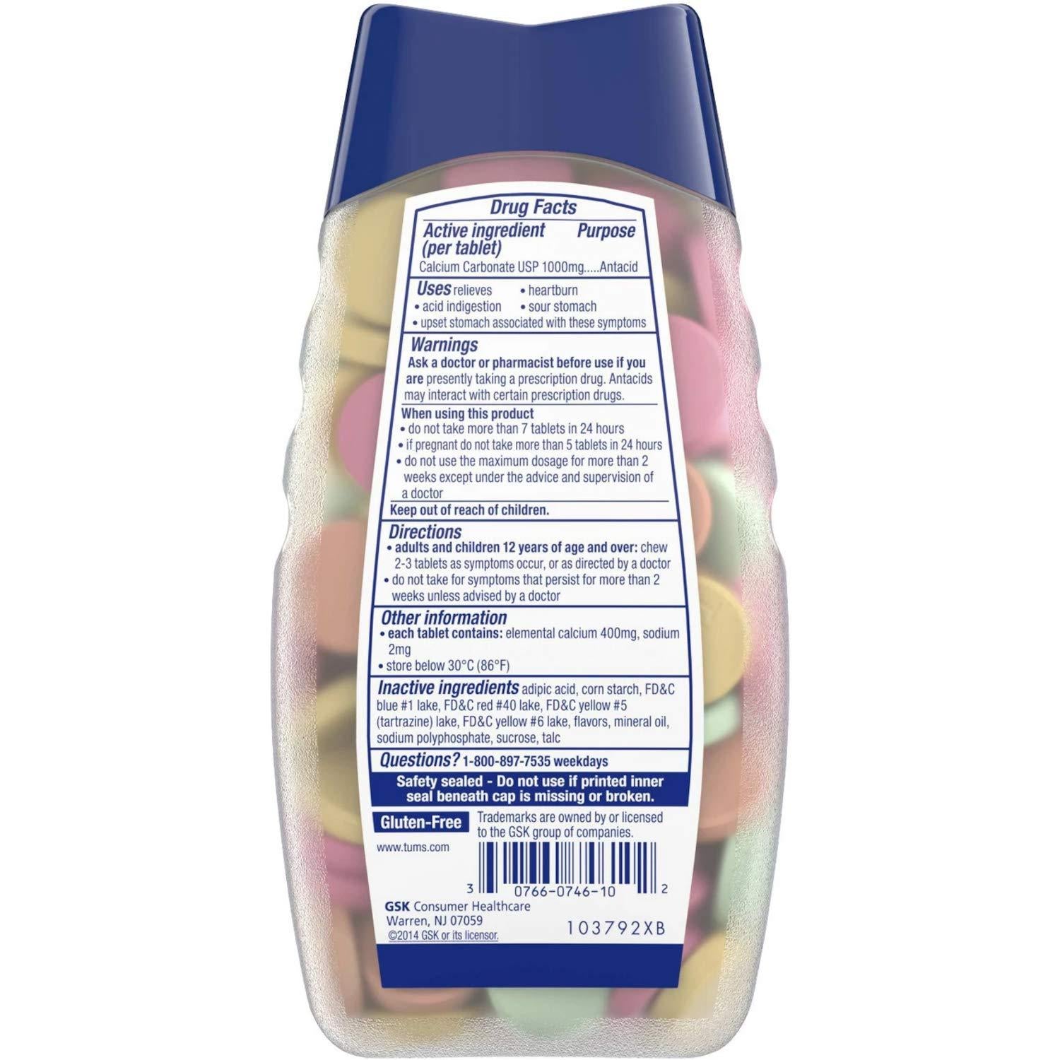 Tums Ultra-Strength 1000 Assorted Fruit Antacid Chewable Tablets (160 ...