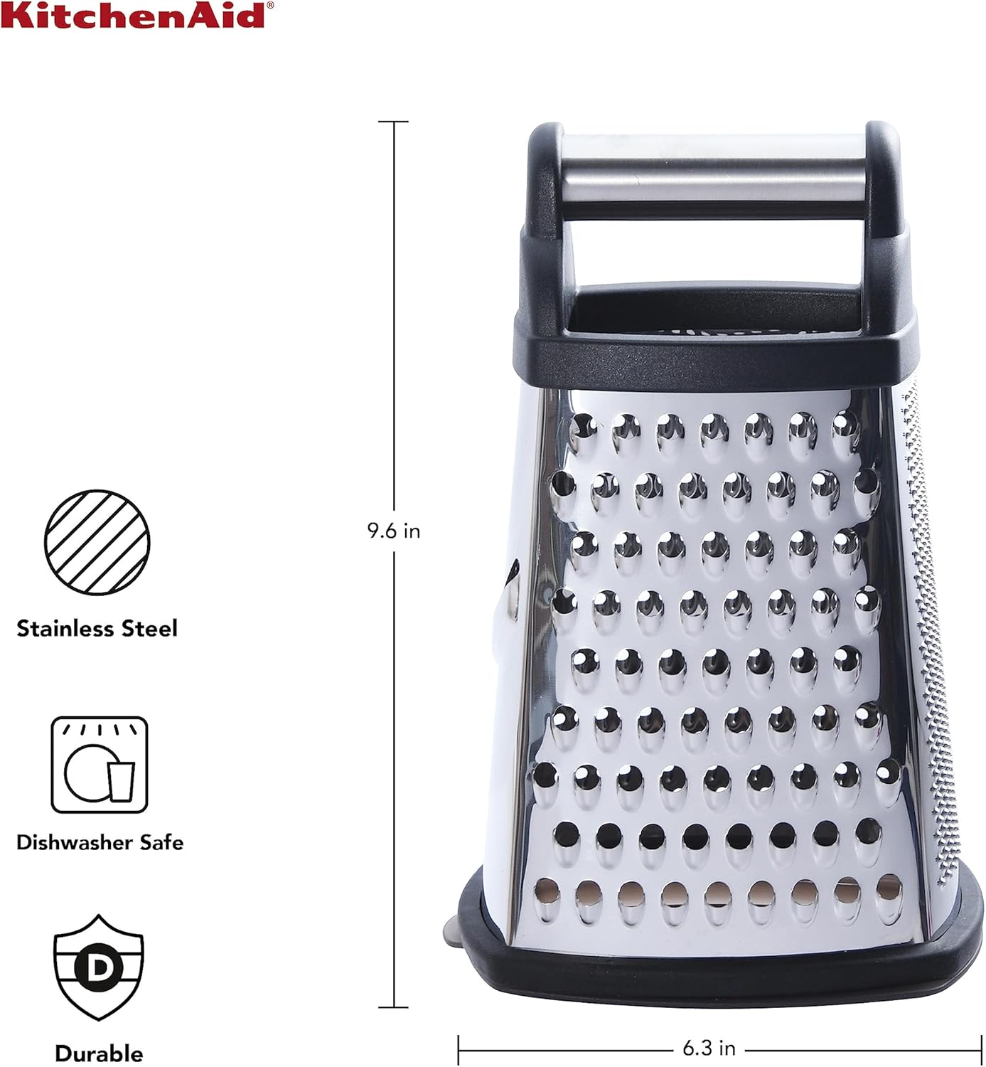 KitchenAid Gourmet 4-Sided Stainless Steel Box Grater, 10 Inches, Black