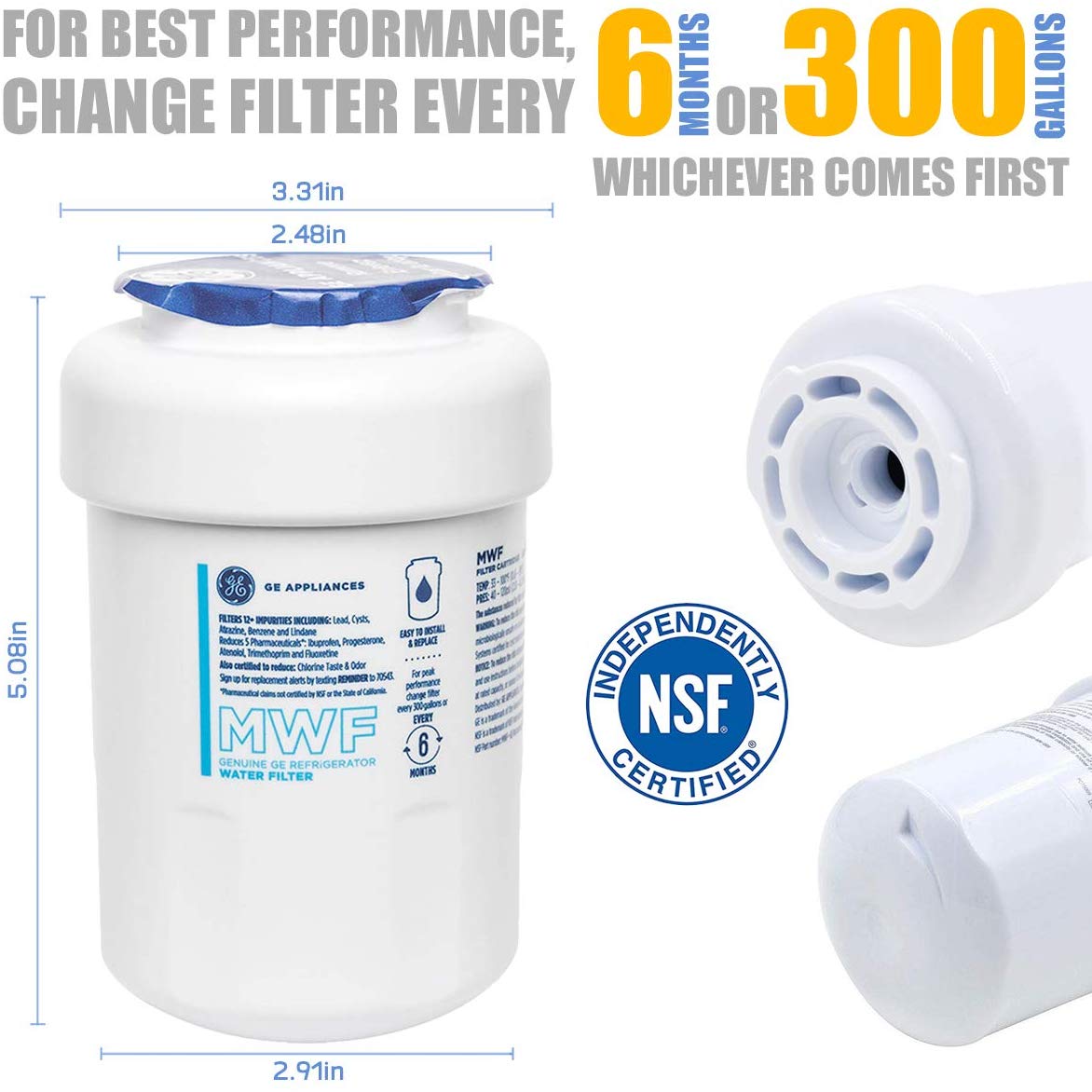 GE Appliances MWF Genuine GE Refrigerator Water Filter, New Version