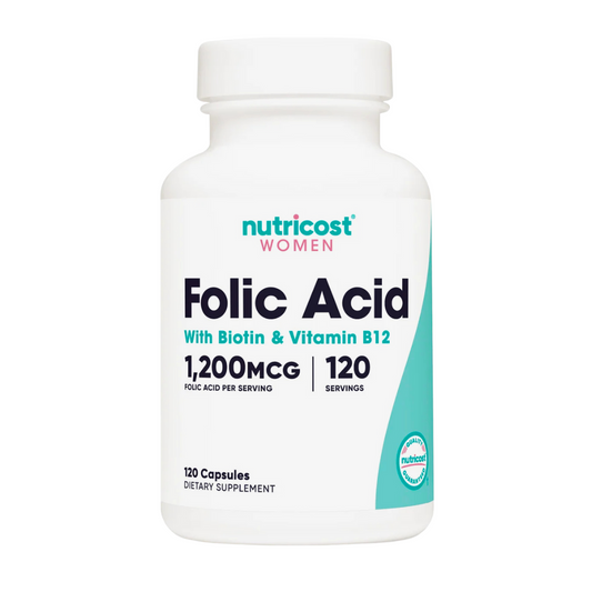 Nutricost Women Folic Acid with Biotin & Vitamin B12 1200mcg Supplement 120 Capsules