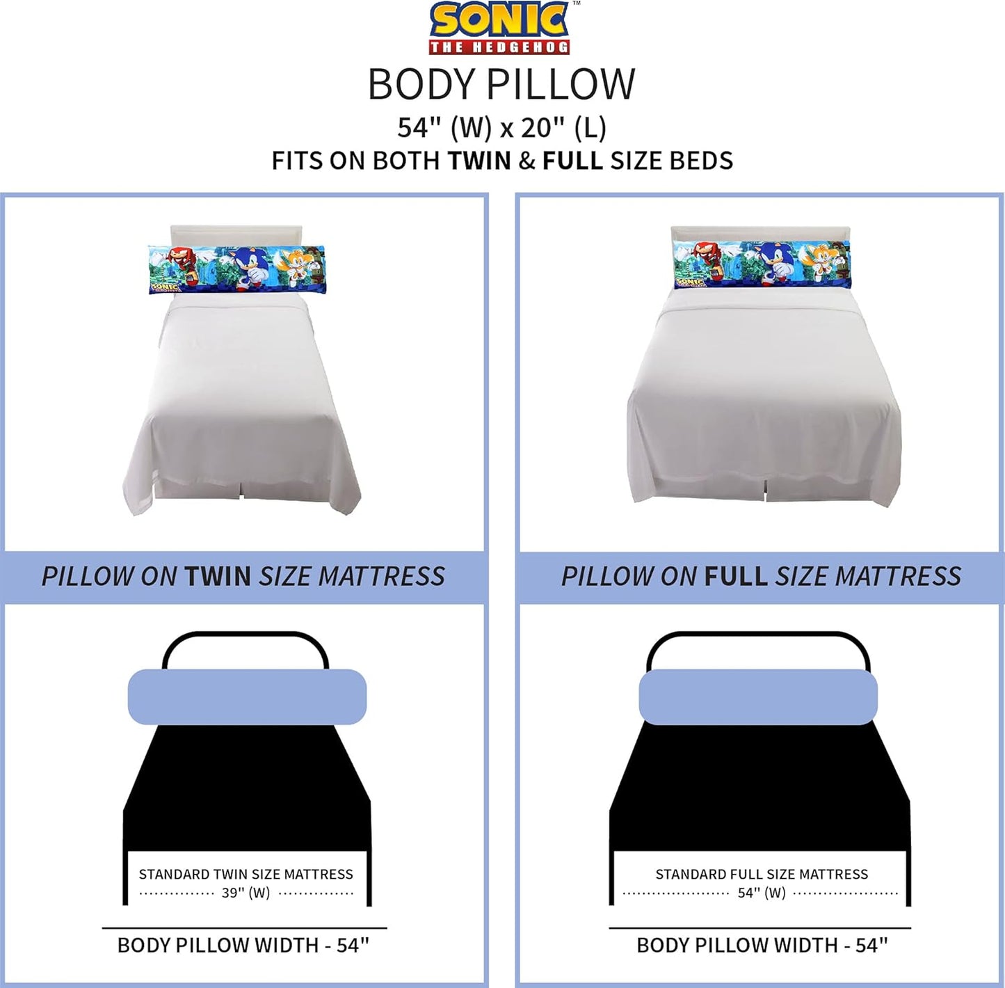 Sonic The Hedgehog Bedding Super Soft Microfiber Zippered Body Pillow Cover 54 in x 20 in