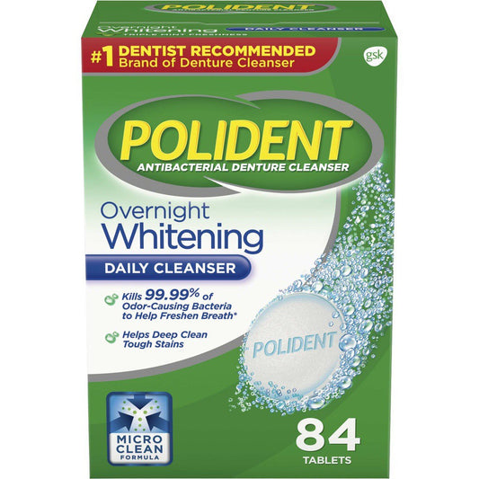 Polident Overnight Whitening Daily Cleanser, 84 Tablets
