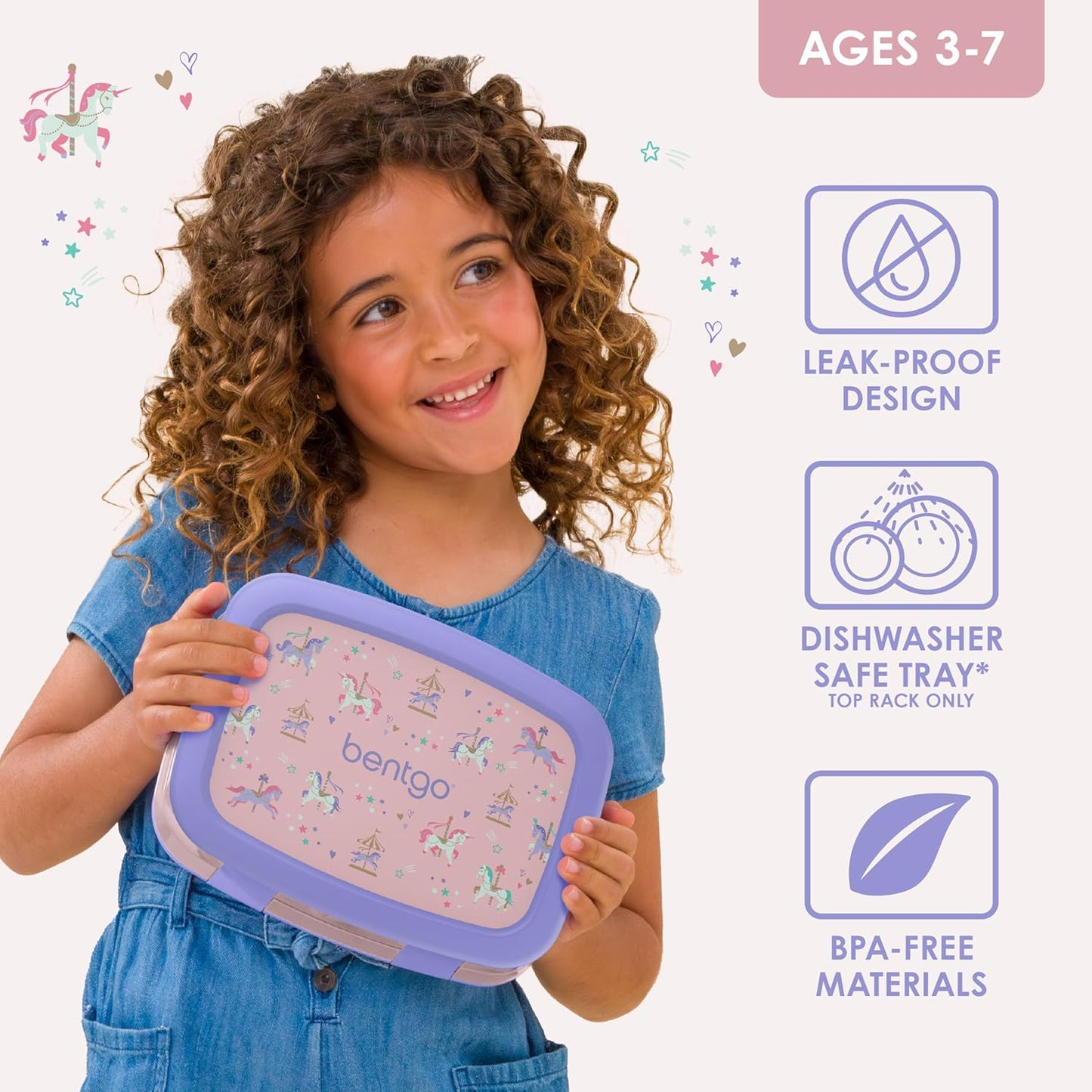 Bentgo Kids Prints Leak-Proof, 5-Compartment Bento-Style Kids Lunch Box (Carousel Unicorns)