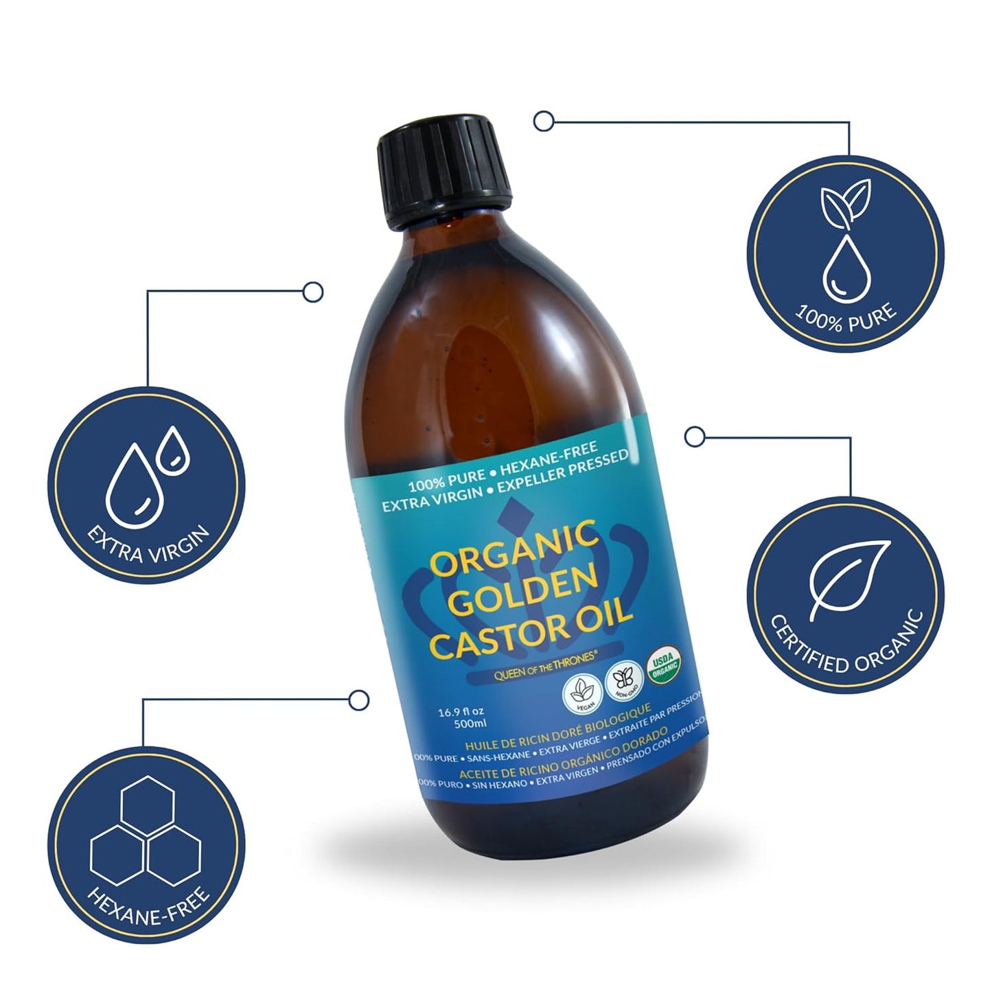 Queen Of The Thrones Organic Golden Castor Oil 16.9 fL oz / 500 mL