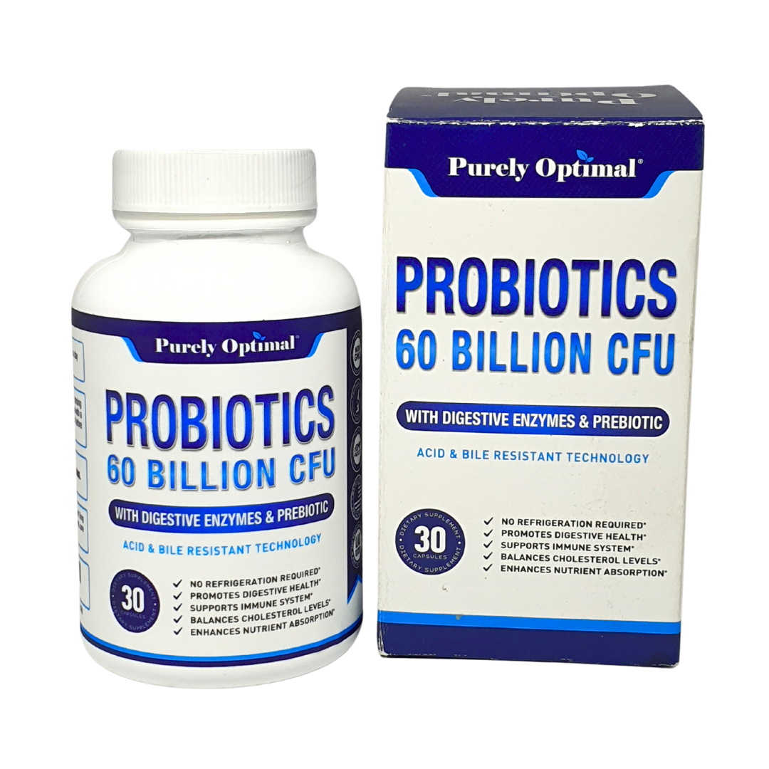 Purely Optimal Probiotics 60 Billion CFU with Digestive Enzymes Prebiotic 30 Capsules