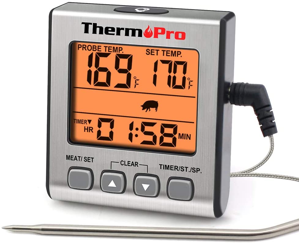 ThermoPro TP-16S Digital Meat Thermometer Smoker Candy Food BBQ Cooking Thermometer for Grilling Oven Deep Fry with Smart Kitchen Timer Mode and Backlight