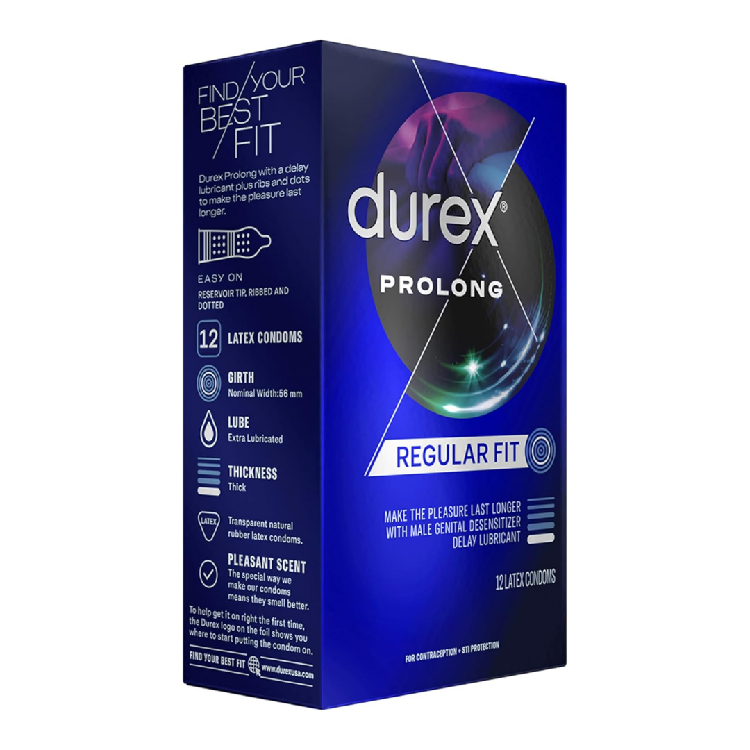 Durex Prolong Regular Fit, 12 Latex Condoms