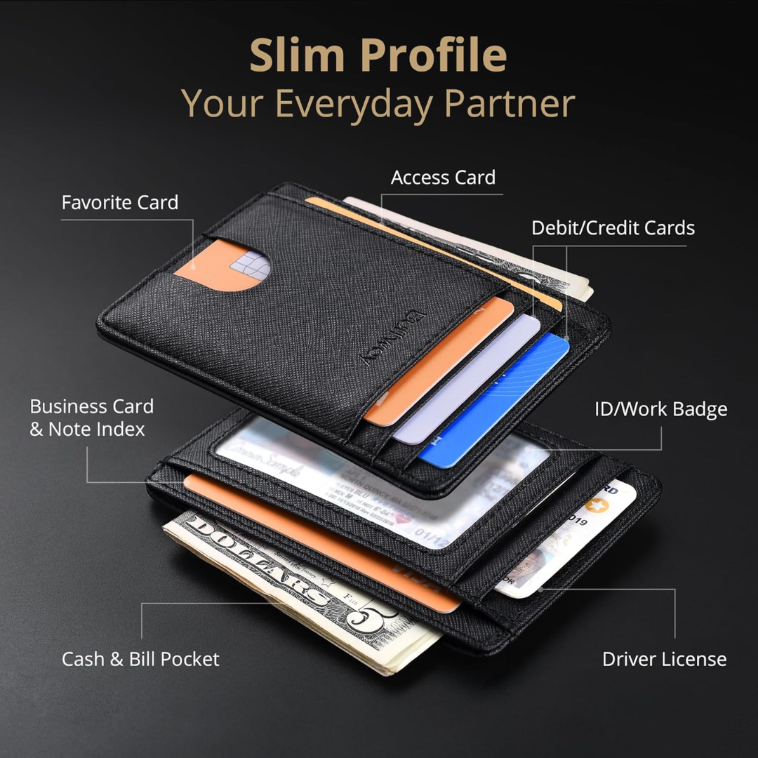 Buffway Slim Minimalist RFID Blocking Leather Wallet, Cross Black