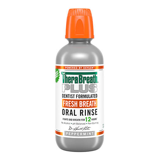 TheraBreath Plus Advanced Formula Fresh Breath Oral Rinse 16 Ounce Bottle (Peppermint)