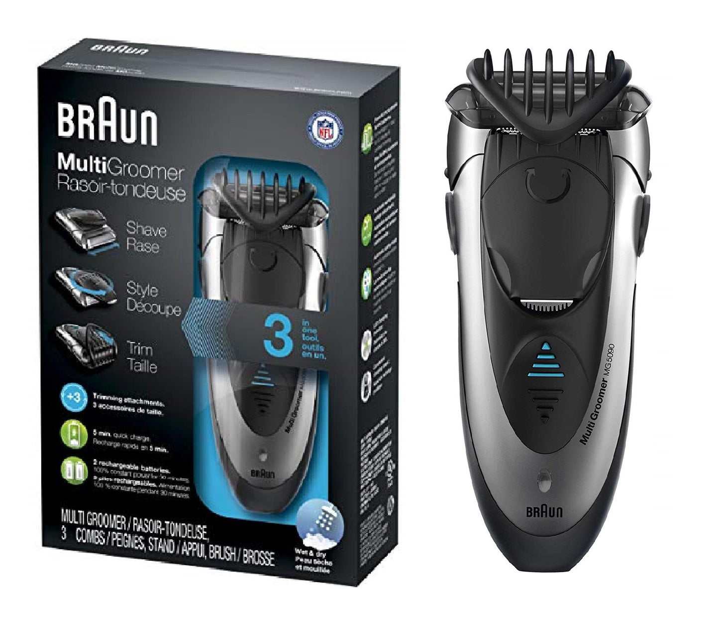 Braun MG5090 Men's Electric Shaver / Styler / Trimmer, 3-in-1 Ultimate Hair Clipper, Wet & Dry