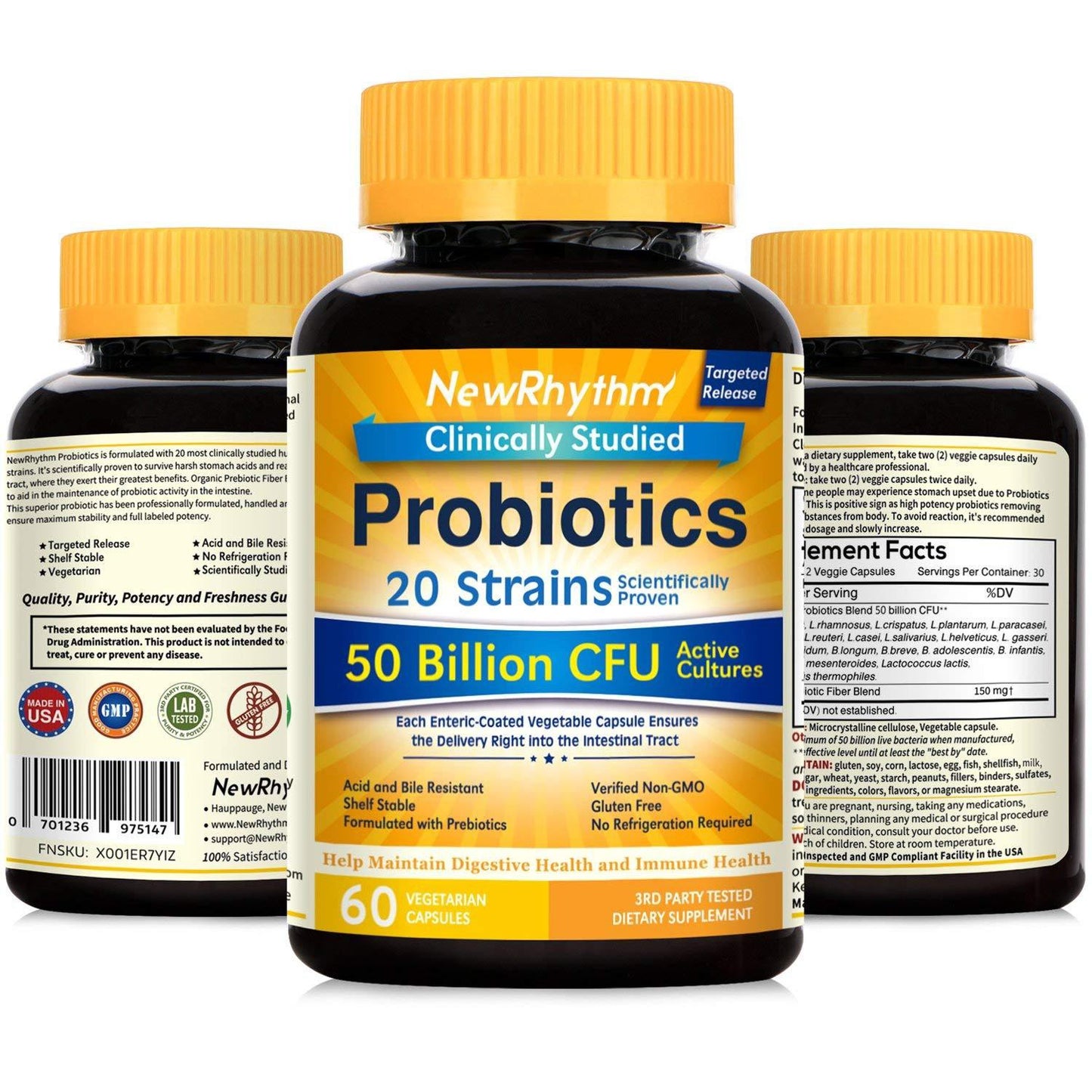 NewRhythm Probiotics 20 Strains, 50 Billion CFU, 60 Caps