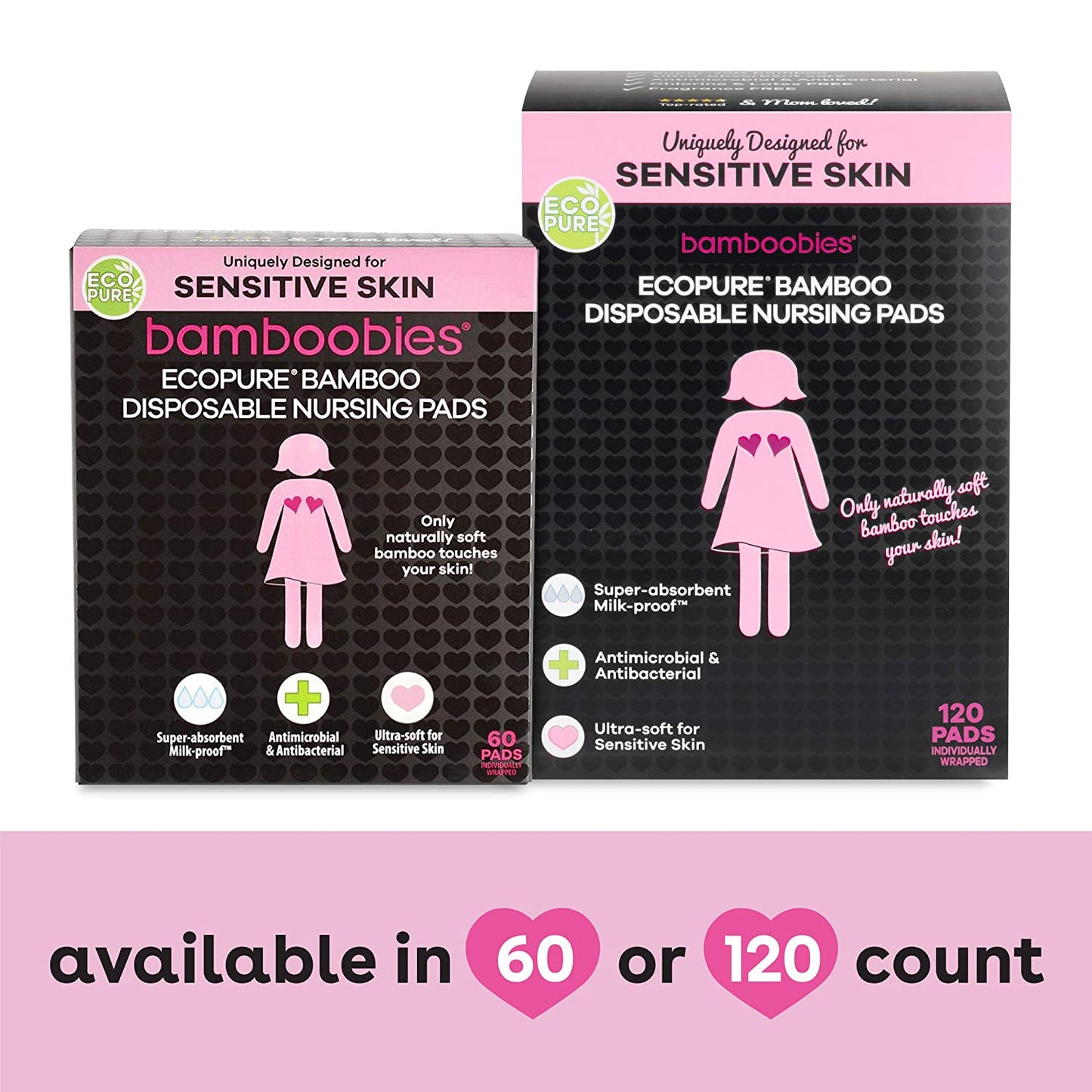 Bamboobies Nursing Pads for Breastfeeding, 60 Count, Disposable Breast Pads for Sensitive Skin, Super-Absorbent Milk Proof Pads, Perfect Baby Shower Gifts (Packaging may vary)