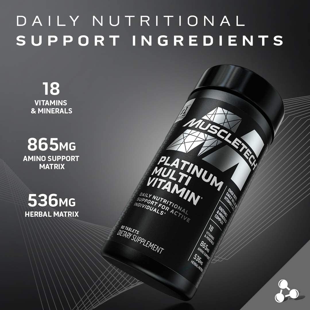 MuscleTech Platinum Multi Vitamin for Men, 90 Tablets Daily Nutritional Support for Active Individuals