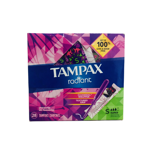 Tampax Radiant Super, Unscented, 28 Tampons