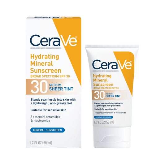CeraVe Hydrating Mineral Sunscreen SPF 30 Face Sheer Tint, 1.7 oz / 50 ml