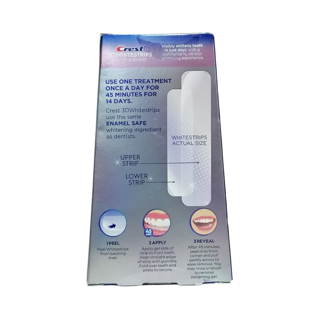 Crest 3D White Strips Dental Whitening Kit Sensitive Bright Level 7, 28 Strips