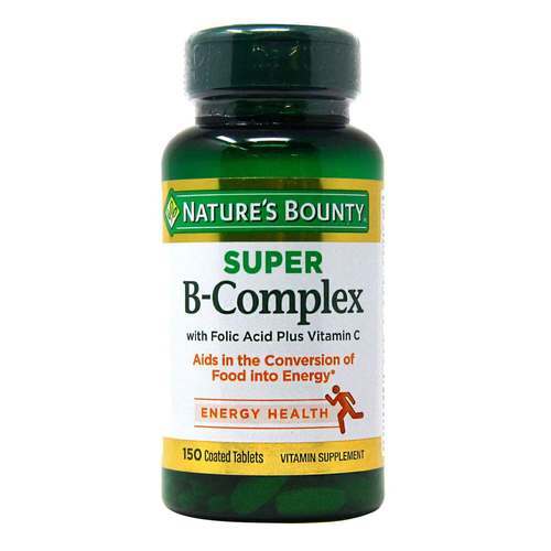 Nature's Bounty Super B - Complex with Folic Acid Plus Vitamin C Energy Health 150 Coated Tablets