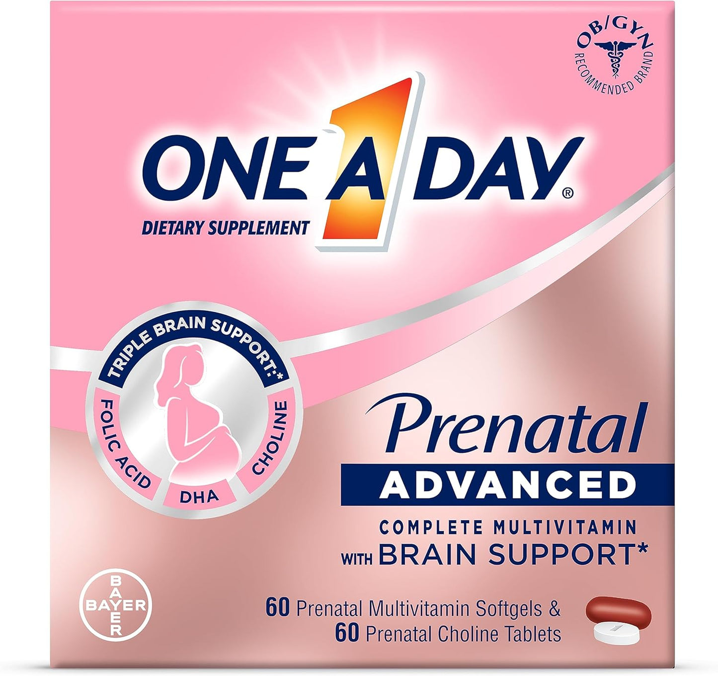 One A Day Women’s Prenatal Advanced Multivitamin (60 Multivitamin Softgel, 60 Choline Tablets) 120 Count