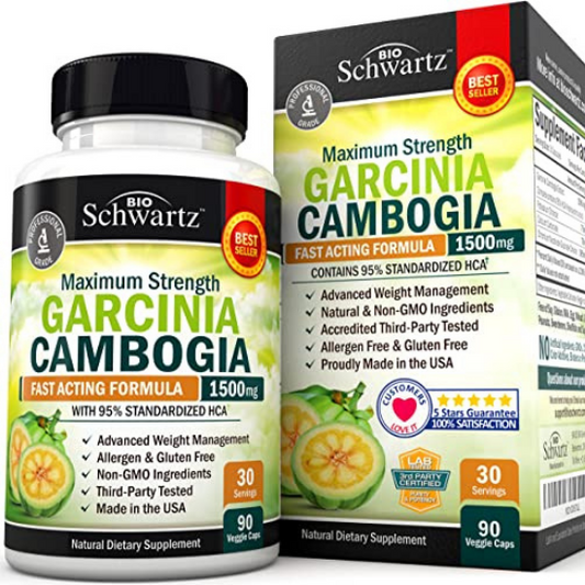Bio Shwartz Garcinia Cambogia Maximum Strength Fast Acting Supplement 1500 mg 95% HCA 90 capsules
