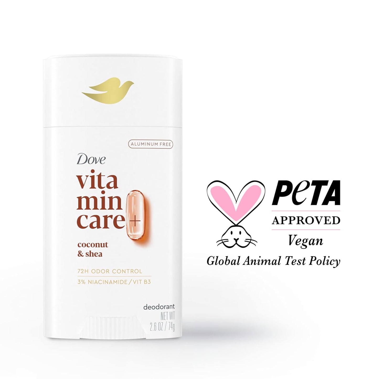 Dove VitaMinCare+ Aluminum Free Deodorant Stick Coconut & Shea, 74 g / 2.6 oz