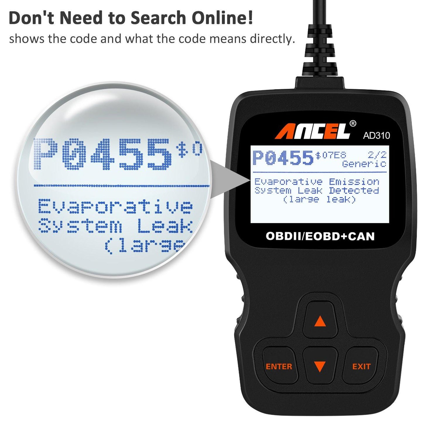 ANCEL AD310 Universal OBD II Car Code Scanner, Black