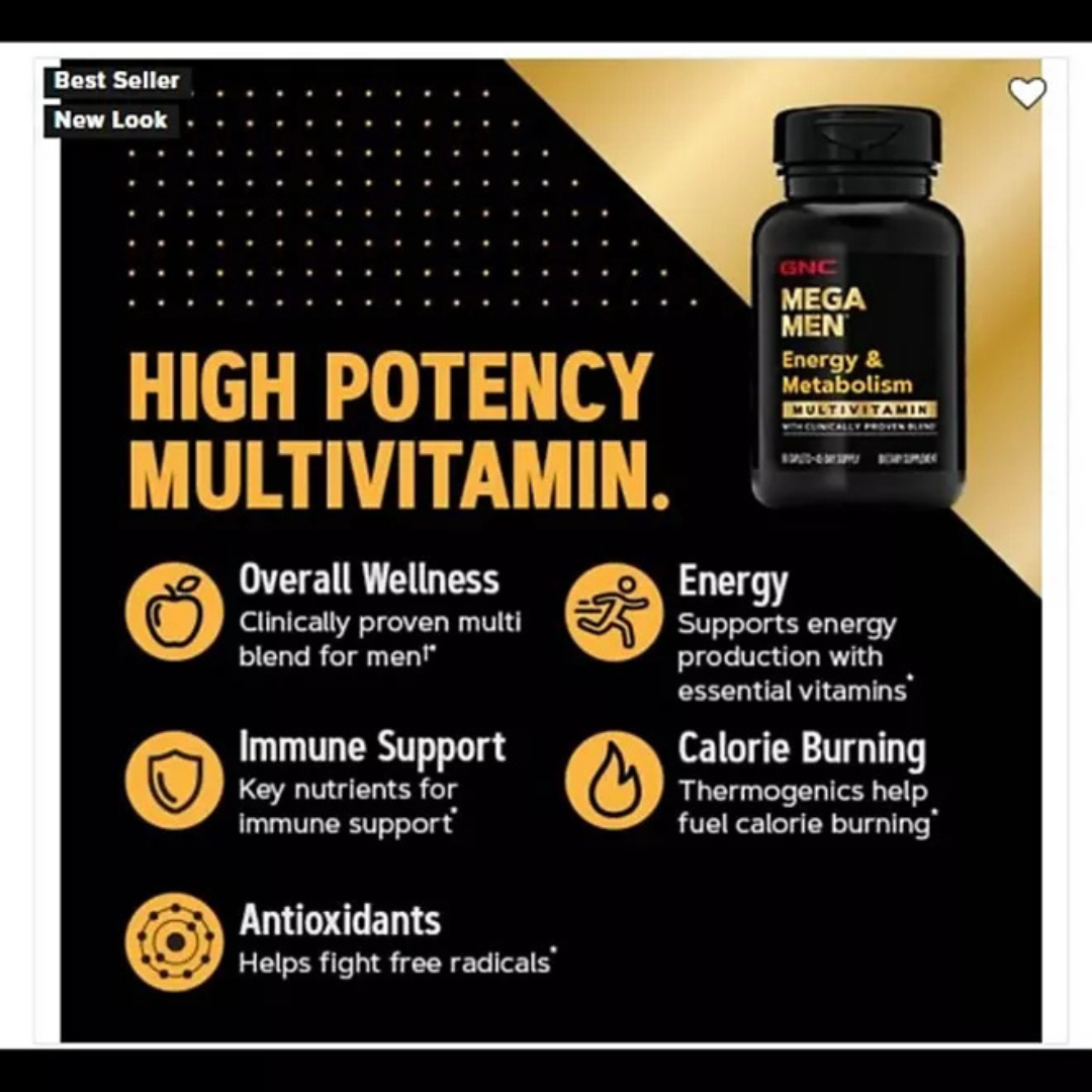 GNC Mega Men Energy and Metabolism Multivitamin 180 Caplets