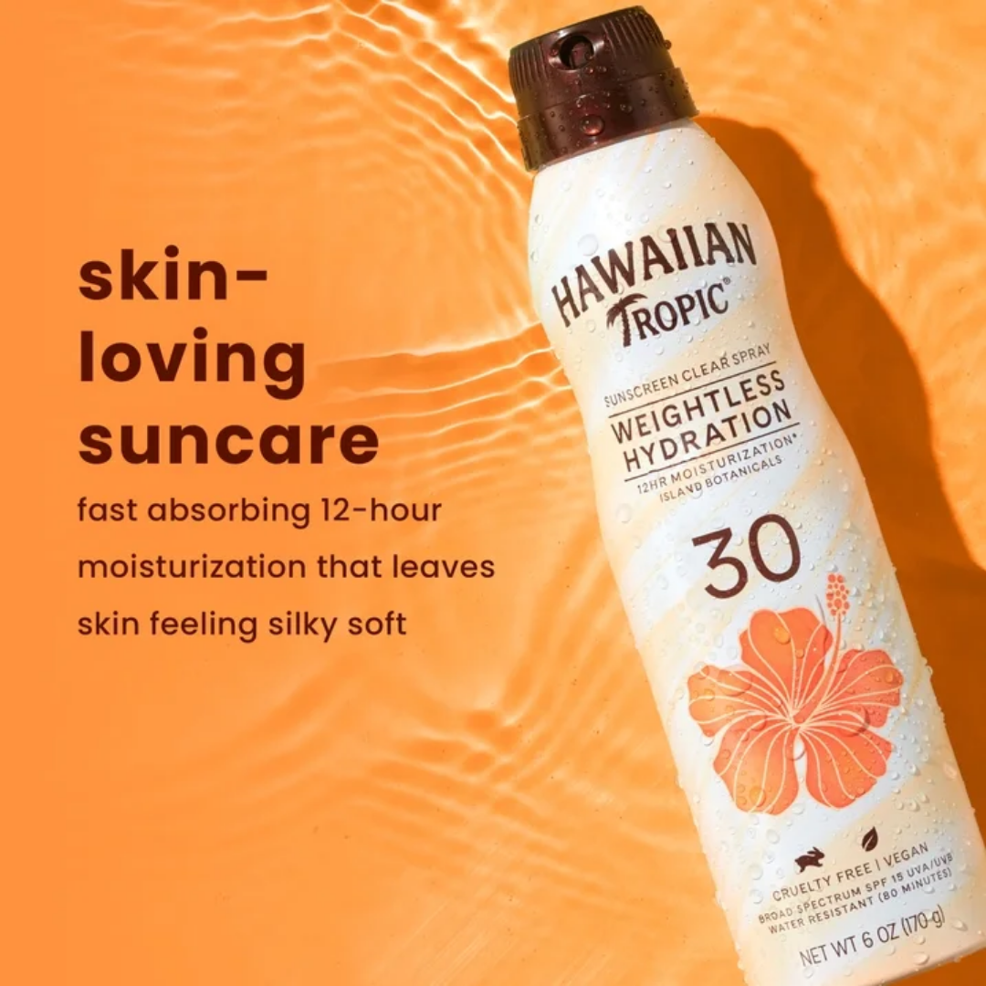 Hawaiian Tropic Weightless Hydration Sunscreen Clear Spray SPF 30, 6 oz / 170 g