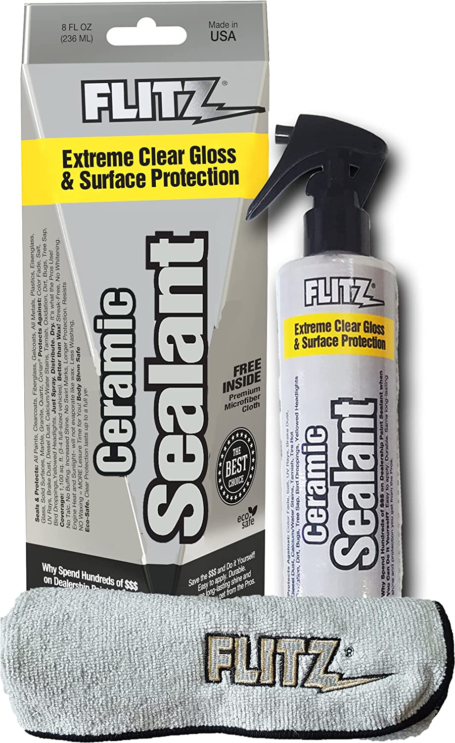 Flitz Ceramic Spray Sealant and Paint Protectant: Shine, Protect + Seal Clear Coat, Plastic, 8 Fl Oz