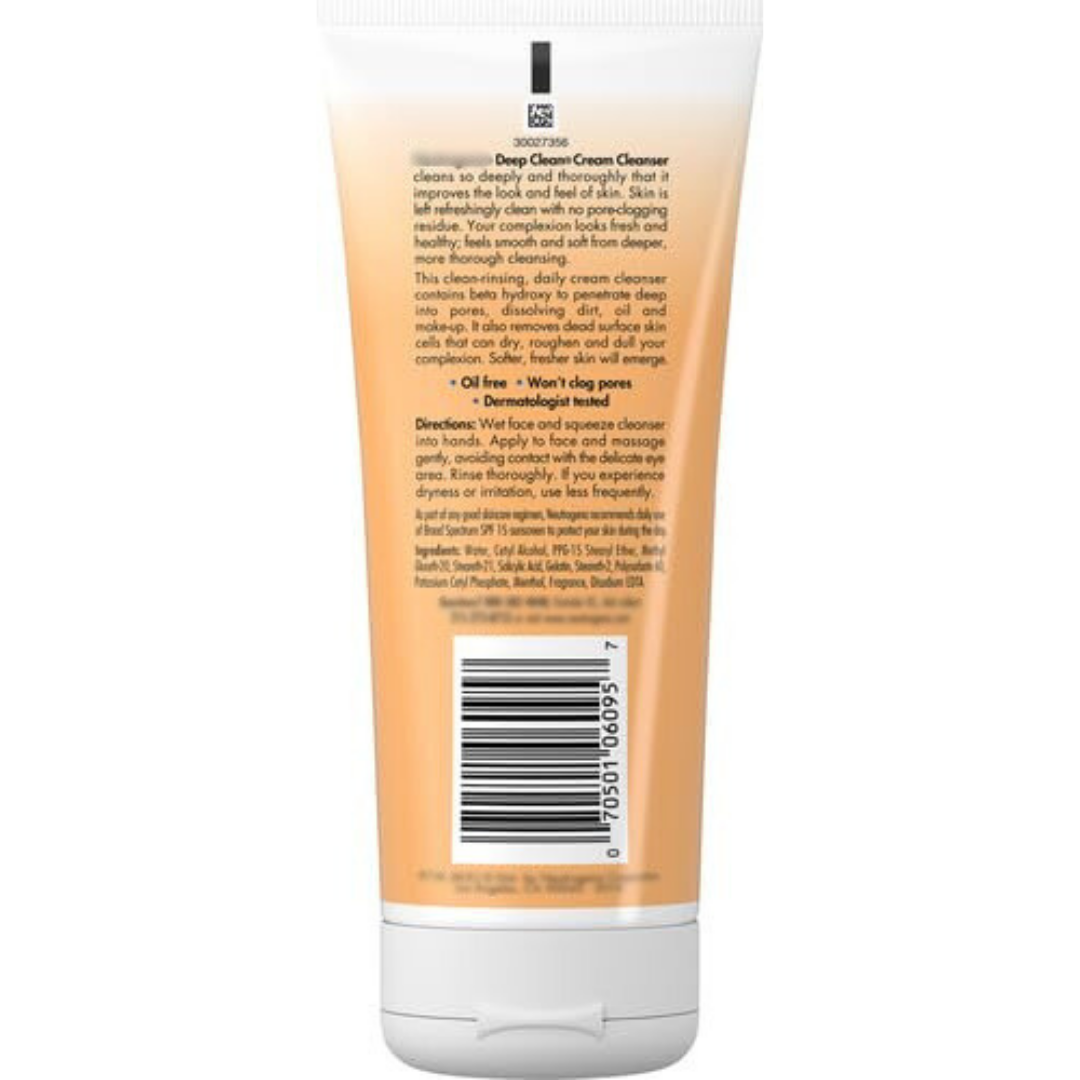 Neutrogena Deep Clean Cream Cleanser, Oil Free, 7 oz / 200g