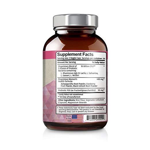 Vitamin Bounty Probiotic & Prebiotic for Women - 10 Billion CFUs Per Serving with Cranberry, 5 Strains (60 Caps)