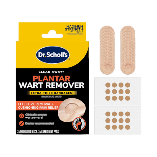 Dr. Scholl’s Clear Away Plantar Wart Remover for Feet, 24 Discs & Cushioning Pads