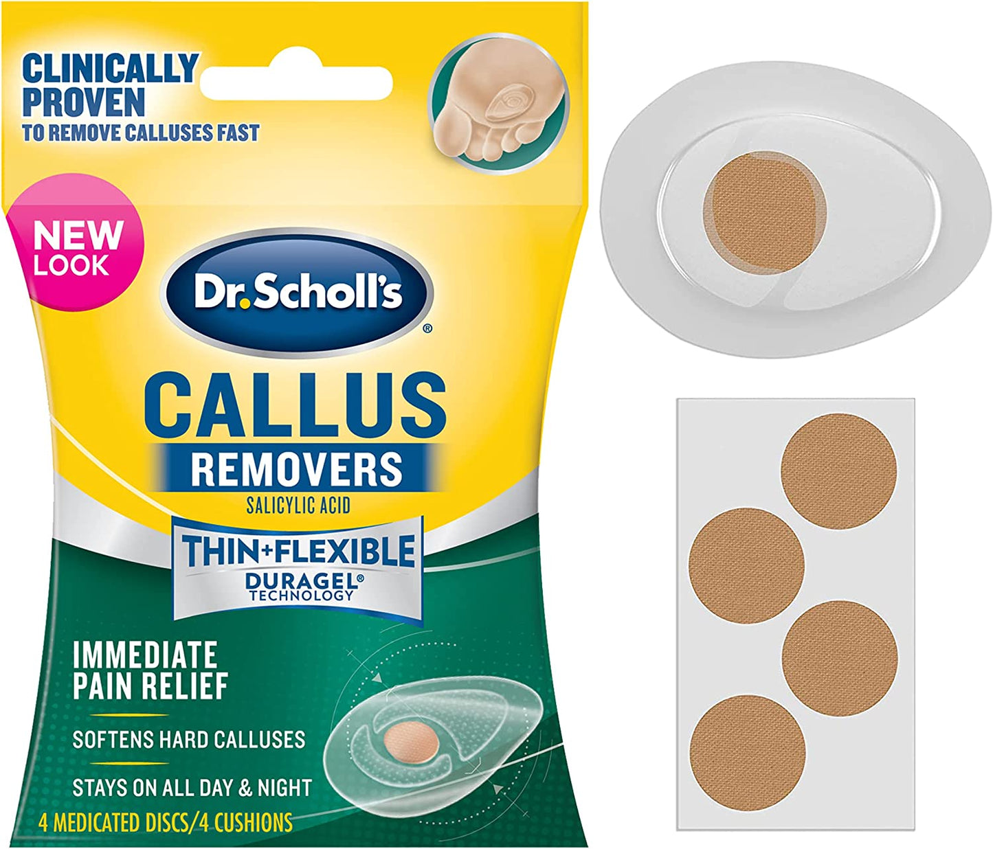 Dr. Scholl's Callus Remover Salicylic Acid Immediate Pain Relief 4 Medicated Discs
