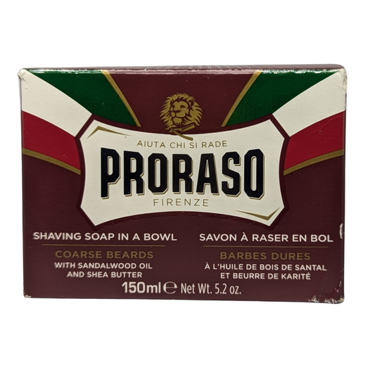 Proraso Shaving Soap in a Bowl Coarse Beards with Sandal Wood Oil and Shea Butter, 150 ml / 5.2 oz