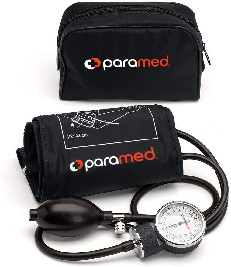 PARAMED Manual Blood Pressure Cuff with Universal Cuff 8.7 - 16.5" & D-Ring, Carrying Case In The Kit, Black (MAX02)