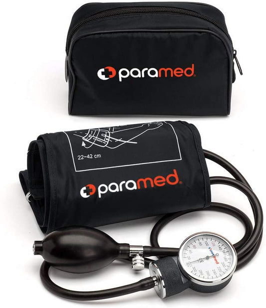 PARAMED Manual Blood Pressure Cuff with Universal Cuff 8.7 - 16.5" & D-Ring, Carrying Case In The Kit, Black (MAX02)