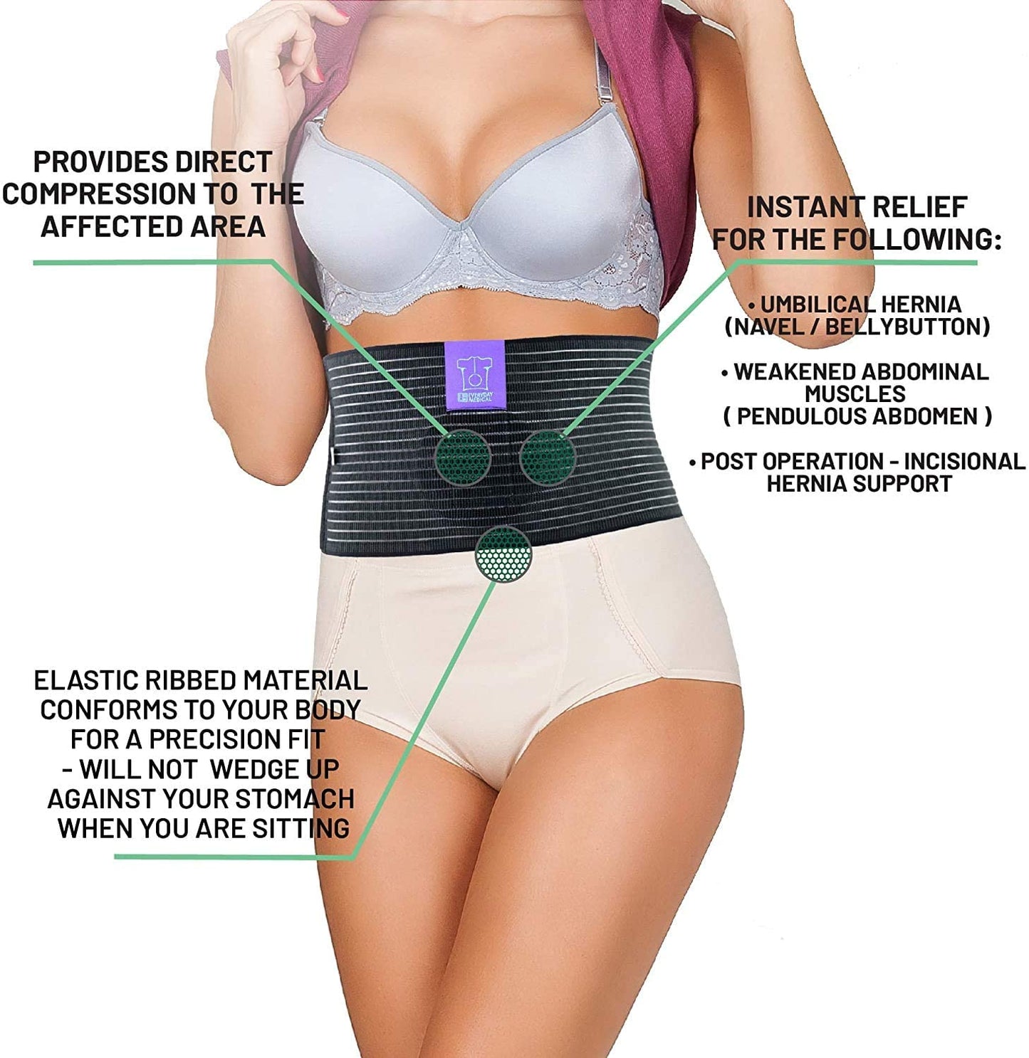 Everyday Medical Umbilical Hernia Belt Breathable Fabric Abdominal Binder with Naval Pad - XXL