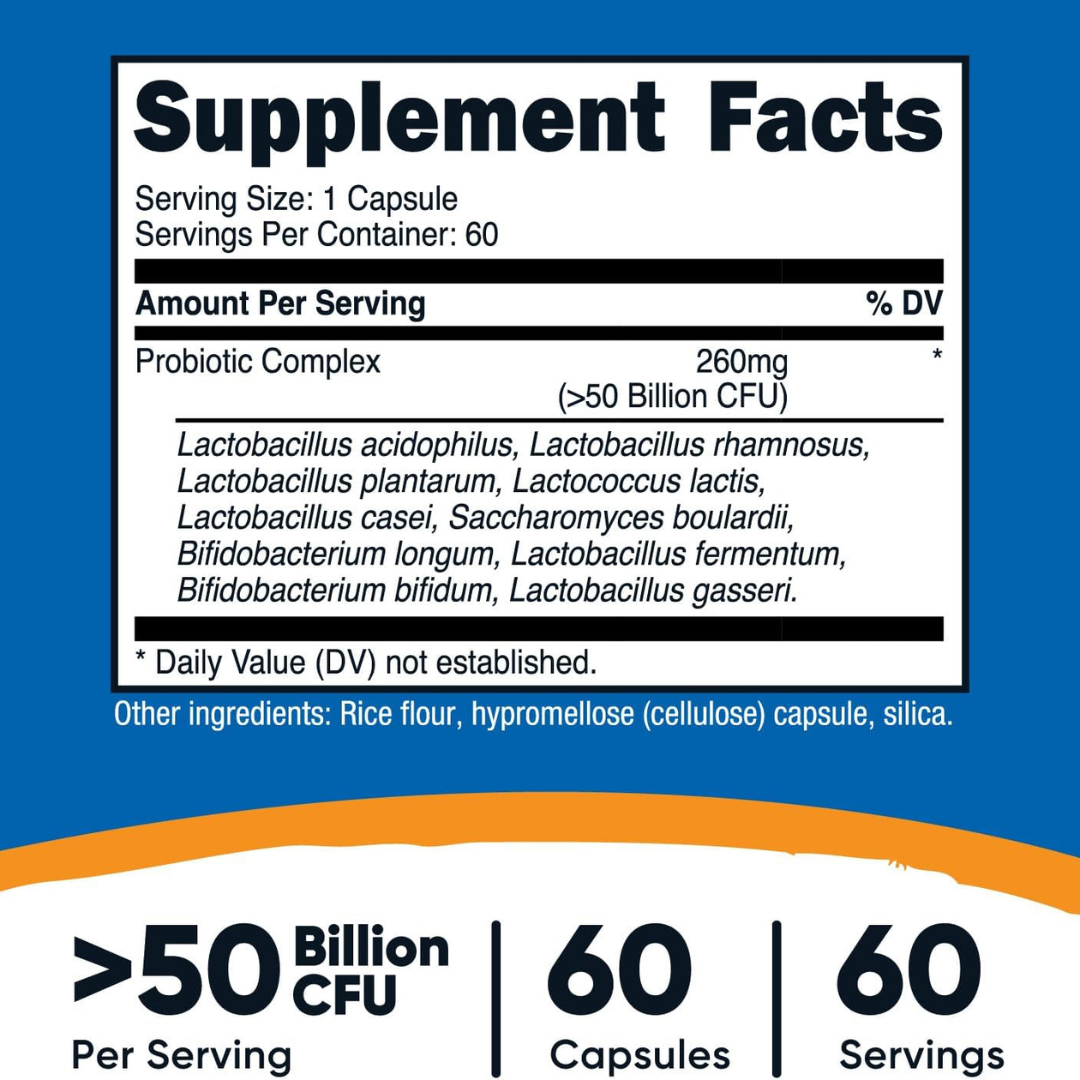 Nutricost Probiotic Complex 50 Billion CFU Supplement 60 Capsules