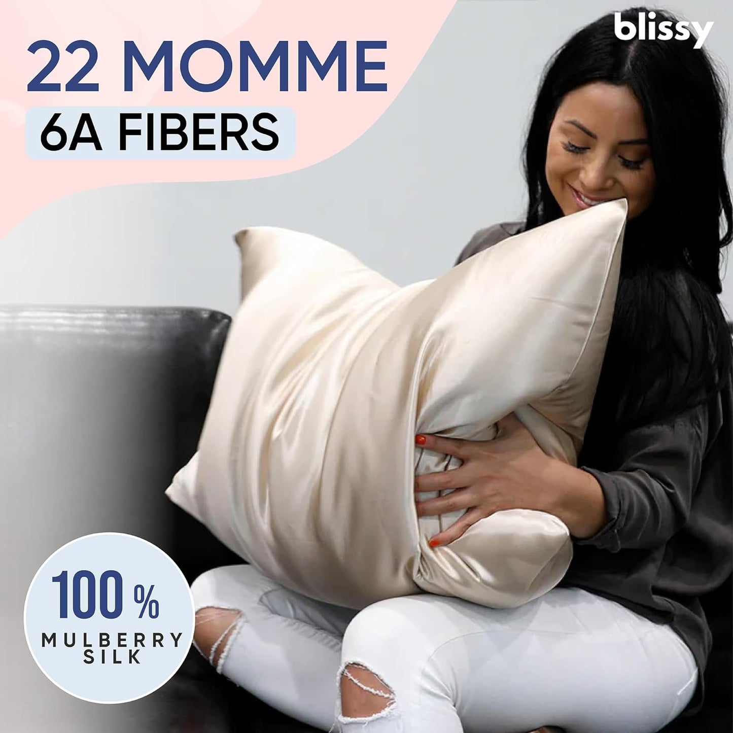 Blissy 100% Pure Mulberry Silk Pillowcase with Hidden Zipper (Queen, Champagne)
