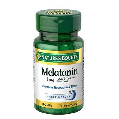 Natures Bounty Melatonin 1mg 100% Drug Free Sleep Aid (180 Tablets) Packaging May Vary