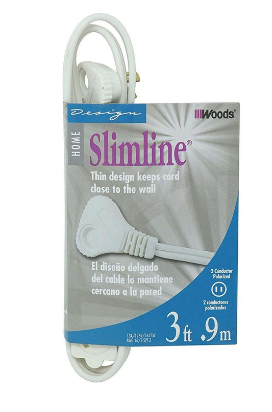 SlimLine 2235 Flat Plug Extension Cord, 3 Foot Cord, Right Angled Plug, 16 gauge, 3 Polarized Outlets PACKAGING MAY VARY